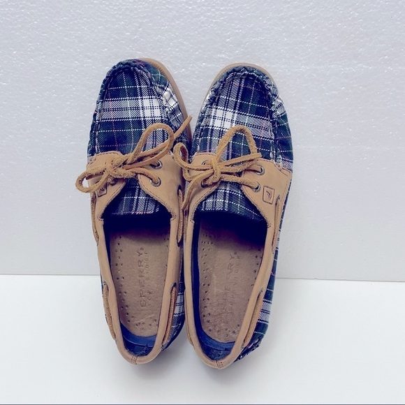 Sperry Top-Sider A/O 2 Eye Plaid Boat Shoe | Blue Green | Size 6.5M - Picture 4 of 8